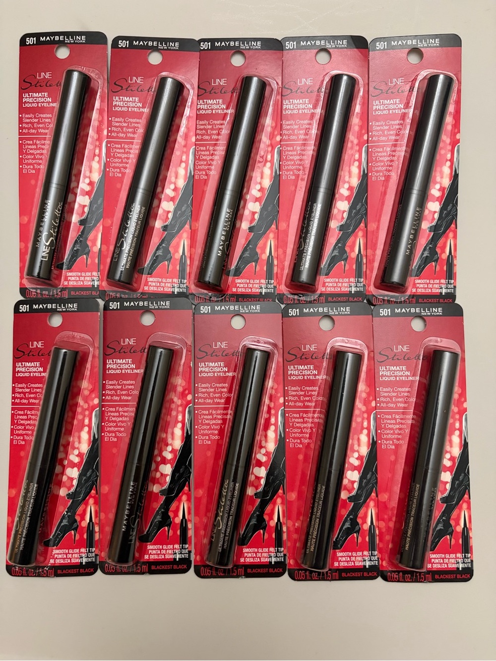 (10) Maybelline Line Stiletto Liquid Eyeliner #501 Blackest Black-Carded New